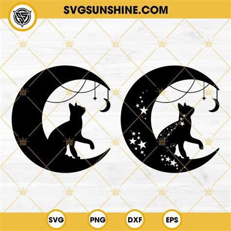 Black Cat Moon Silhouette SVG, Cats Moon Stars SVG PNG DXF EPS