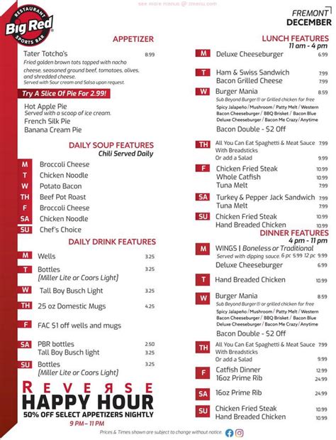 Online Menu of Big Red Restaurant and Sports Bar Restaurant, Norfolk, Nebraska, 68701 - Zmenu