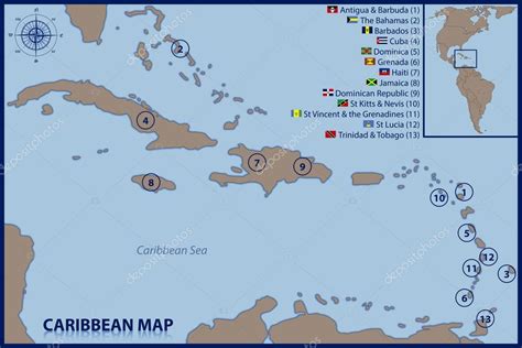 Caribbean Map with Flags and Location Stock Vector by ©pablofdezr1984 ...