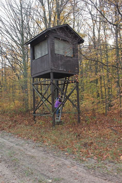 A large elevated hunting blind. Michigan, US #coyotehuntingblind | Deer blind, Hunting blinds ...