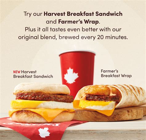 Tim Hortons Harvest Breakfast Sandwich, Farmer's Breakfast Wrap