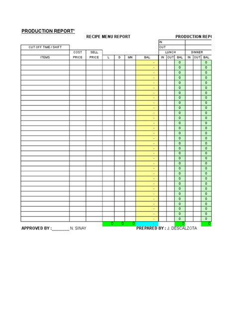 Daily Production Report Form | Food And Drink | Food & Wine