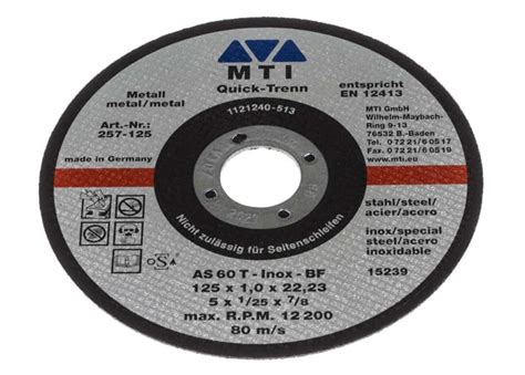 257-125 MTI | MTI Diamond Cutting Disc, 125mm x 1mm Thick, P80 Grit, 1 in pack | 480-8230 | RS ...