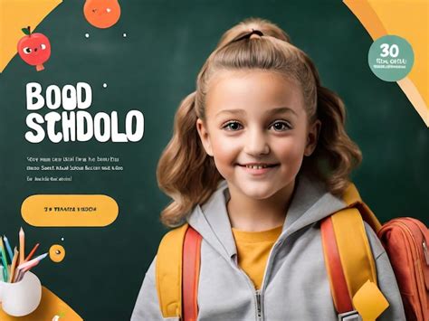 Premium Photo | Back to school banner landing page template for kids site with flat design ...