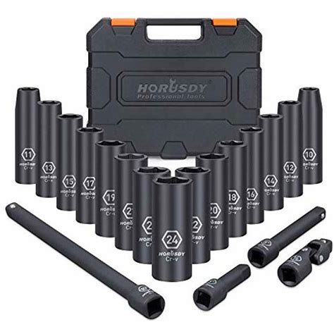 1/2-Inch Drive Deep Impact Socket Set, 19-Piece 10mm 24mm 6-Point ...