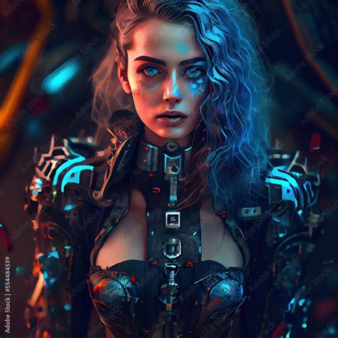 Portrait of a sci-fi cyberpunk girl. High-tech futuristic woman from ...