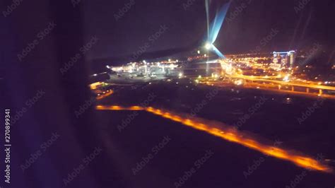 night city view from above. takeoff airplane aircraft flight concept ...