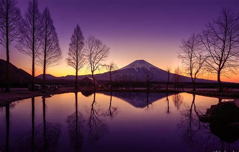 The sky, water, reflection, trees, mountain, mount fuji reflection HD ...