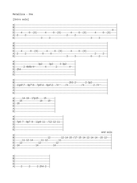 Metallica One Guitar Tab | PDF | Musical Techniques | Music Technology