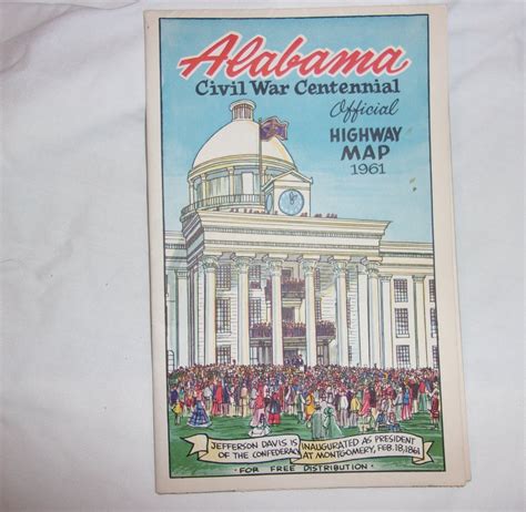 Alabama Civil War Centennial Official Highway Map 1961