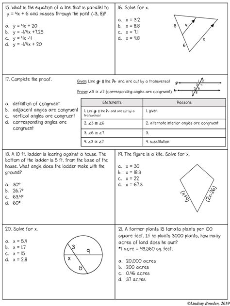 Geometry Final Exam with Study Guide (Editable) - Lindsay Bowden