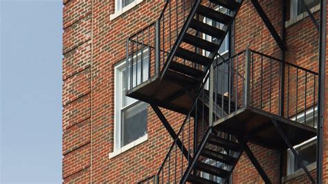 Metal fire escape stairs. Outdoor steel stairs in Chicago