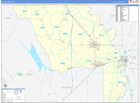 Yolo County, CA Zip Code Wall Map Basic Style by MarketMAPS - MapSales