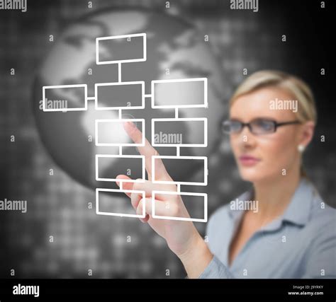 Businesswoman touching button on touch screen Stock Photo - Alamy