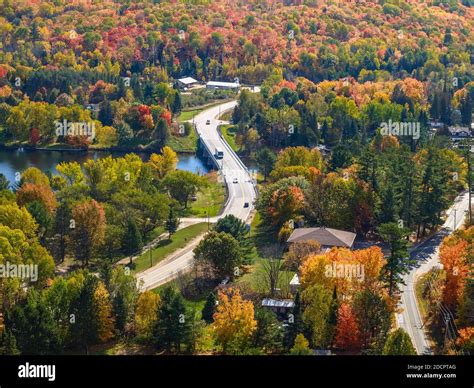 Winding highway through the fall foliage at Dorset, ON, Canada. Fall in ...