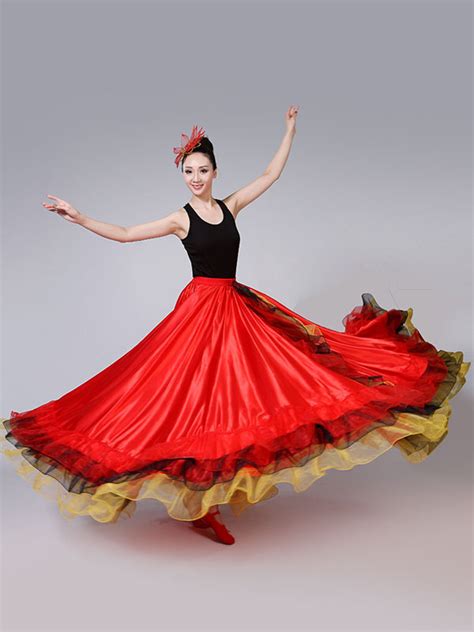 Spanish Paso Doble Gypsy Flamenco Ballroom Dance Dancewear Ruffled Full Swing Skirts Costumes ...