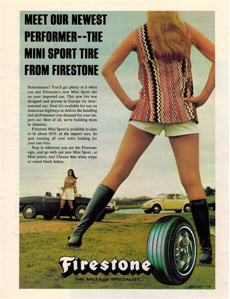 1970 FIRESTONE TIRES Vintage Print Advertisement Mini Sport sports cars ...