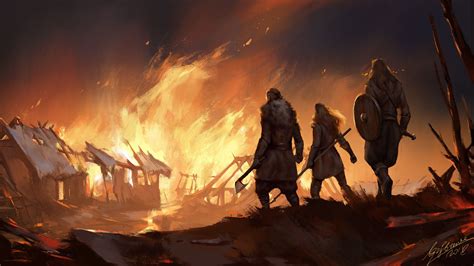 ArtStation - Village on fire \\ Valhalla, Barbara Gołębiewska | Fantasy village, Fantasy ...