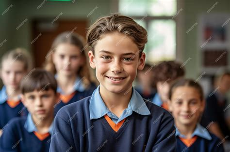 Premium AI Image | A group of children wearing school uniforms with the ...