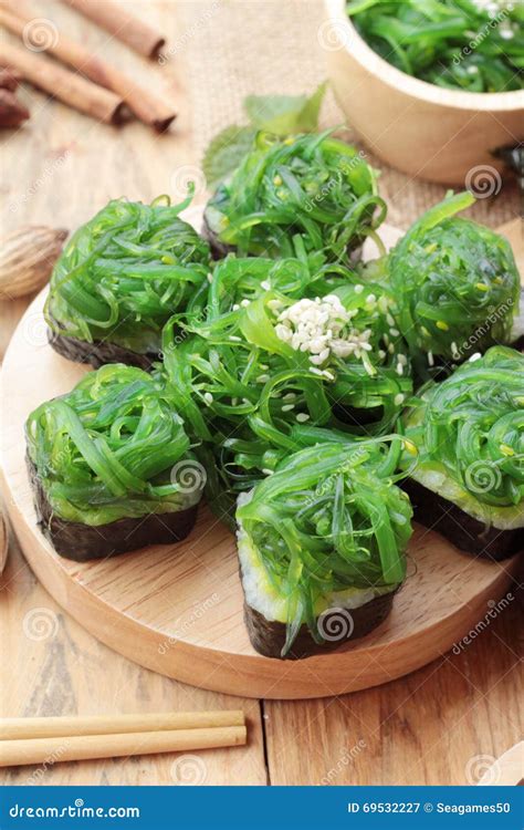 Sushi Roll and Seaweed Salad is Delicious. Stock Image - Image of tasty, dinner: 69532227