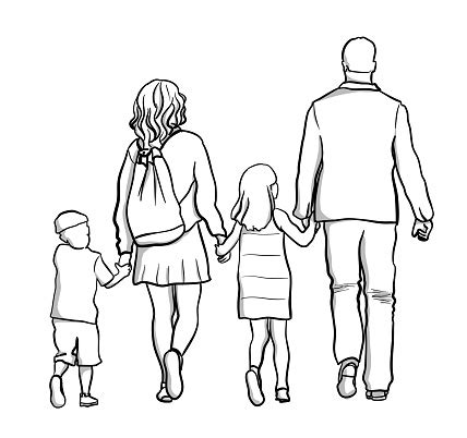 Family Holding Hand Stock Illustration - Download Image Now - iStock