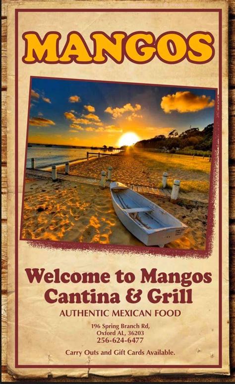 Menu at Mangos Cantina and Grill Oxford, AL restaurant, Oxford