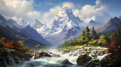 Premium AI Image | Himalayan Mountain Landscape Painting