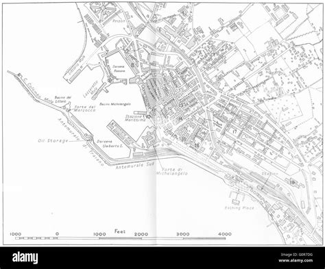 ITALY: Civitavecchia, 1945 vintage map Stock Photo - Alamy