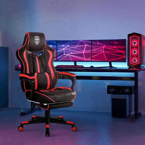 Red Big and Tall Gaming Chair with Footrest - Vonesse