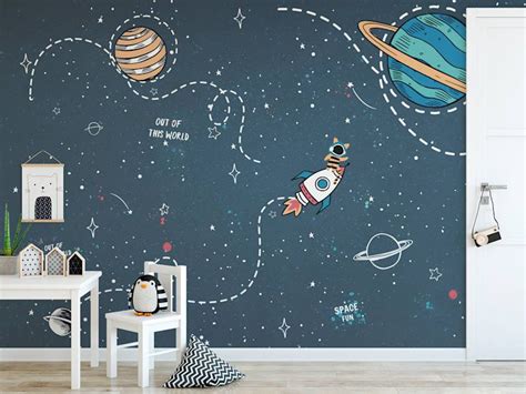 Outer Space Wallpaper, Kids Wallpaper, Mural Wallpaper, Space Themed Wallpaper, Boys Bedroom ...