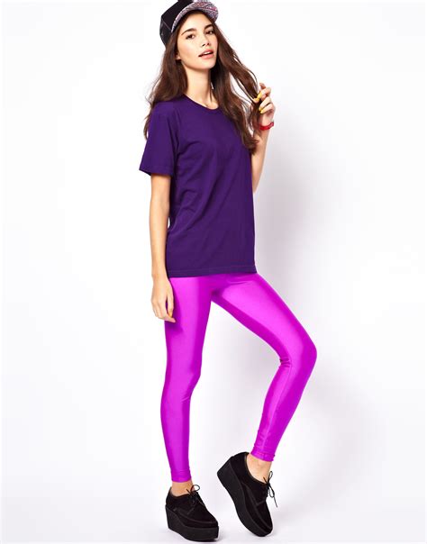 American Apparel Shiny Leggings in Purple | Lyst