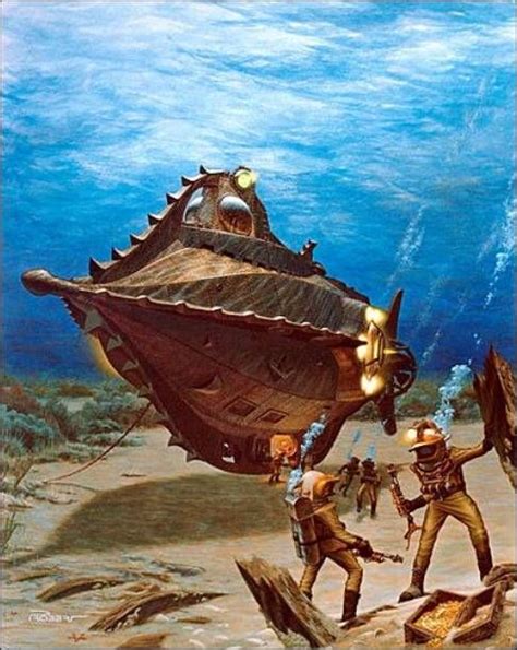 an underwater scene with two men and a giant fish