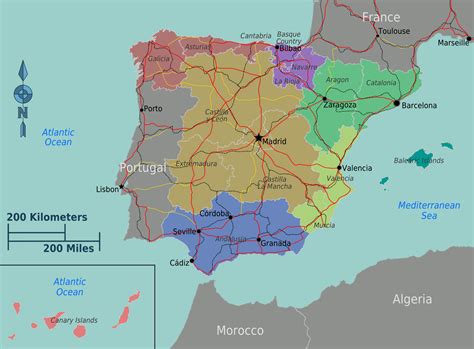 Large regions map of Spain | Spain | Europe | Mapsland | Maps of the World