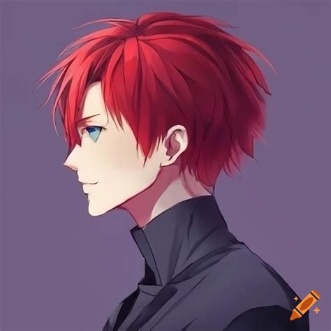 Anime male with red hair and blue eyes side profile