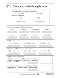 4th grade, 5th grade Math Worksheets: Comparing and ordering decimals | GreatSchools