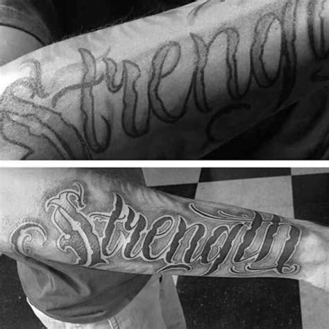 60 Strength Tattoos For Men - Masculine Word Design Ideas