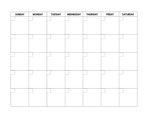 Printable Blank Calendar Template