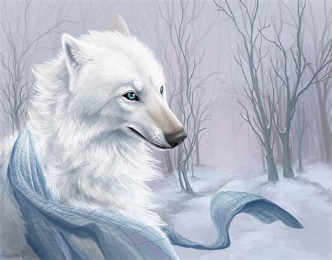 White wolf, fantasy, ann hetmanchuk, luminos, lup, wolf, white, blue, winter, HD wallpaper | Peakpx