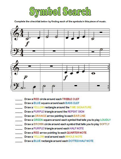 Music Symbols Worksheets | Teaching music, Elementary music education, Music classroom