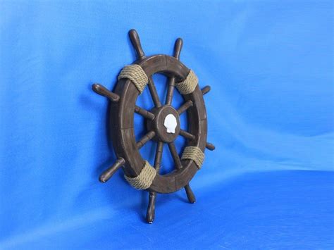 Wholesale Rustic Wood Finish Decorative Ship Wheel with Seashell 18in - Nautical Decor