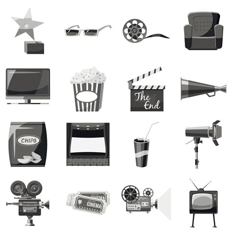 Cinema icons set, gray monochrome style 5318587 Vector Art at Vecteezy