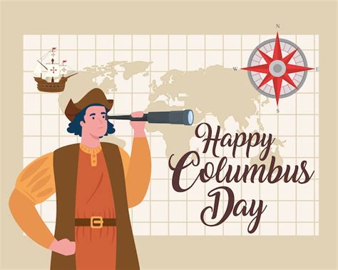 Premium Vector | Christopher columbus cartoon with telescope design of happy columbus day ...