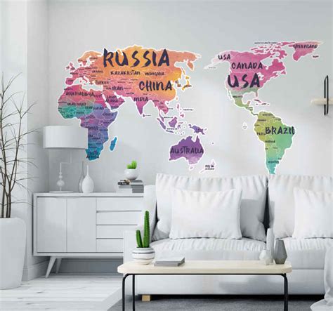 Text pastel colour mould map wall sticker - TenStickers