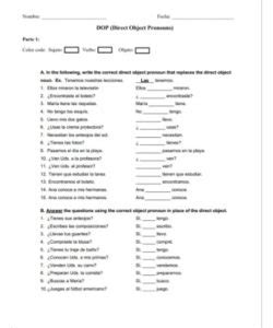 Direct Object Pronouns Spanish Worksheet PDF – Scouting Web