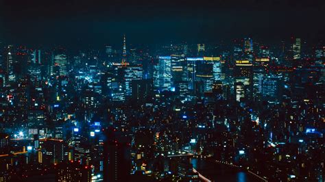 night city, aerial view, tokyo, city lights, metropolis, 4k HD Wallpaper