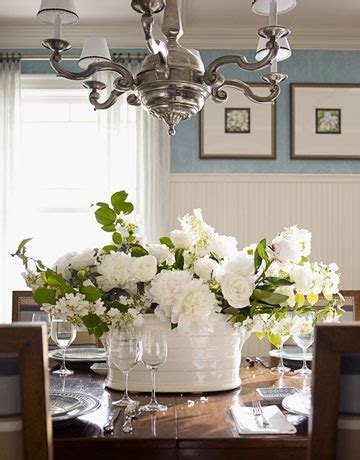 casual white arrangement | Dining room table centerpieces, Dining room centerpiece, White table ...
