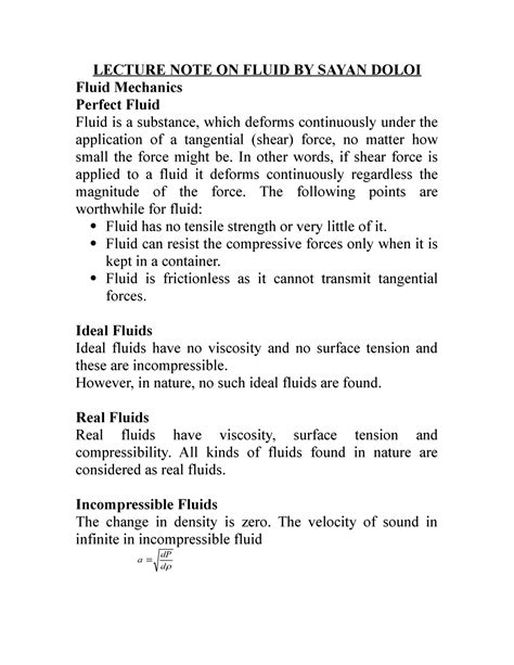 Fluid - Lecture notes 2 - Fluid Mechanics - KIIT University - Studocu