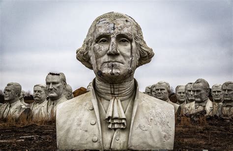 There are 43 giant stone Presidential heads crumbling in a field in ...