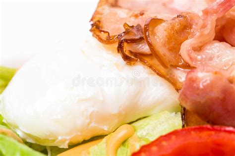 Warm Bacon Salad with Mozzarella and Tomatoes. Stock Image - Image of ...