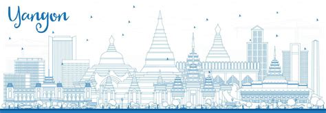 Outline Yangon Skyline with Blue Buildings. 16411367 Vector Art at Vecteezy